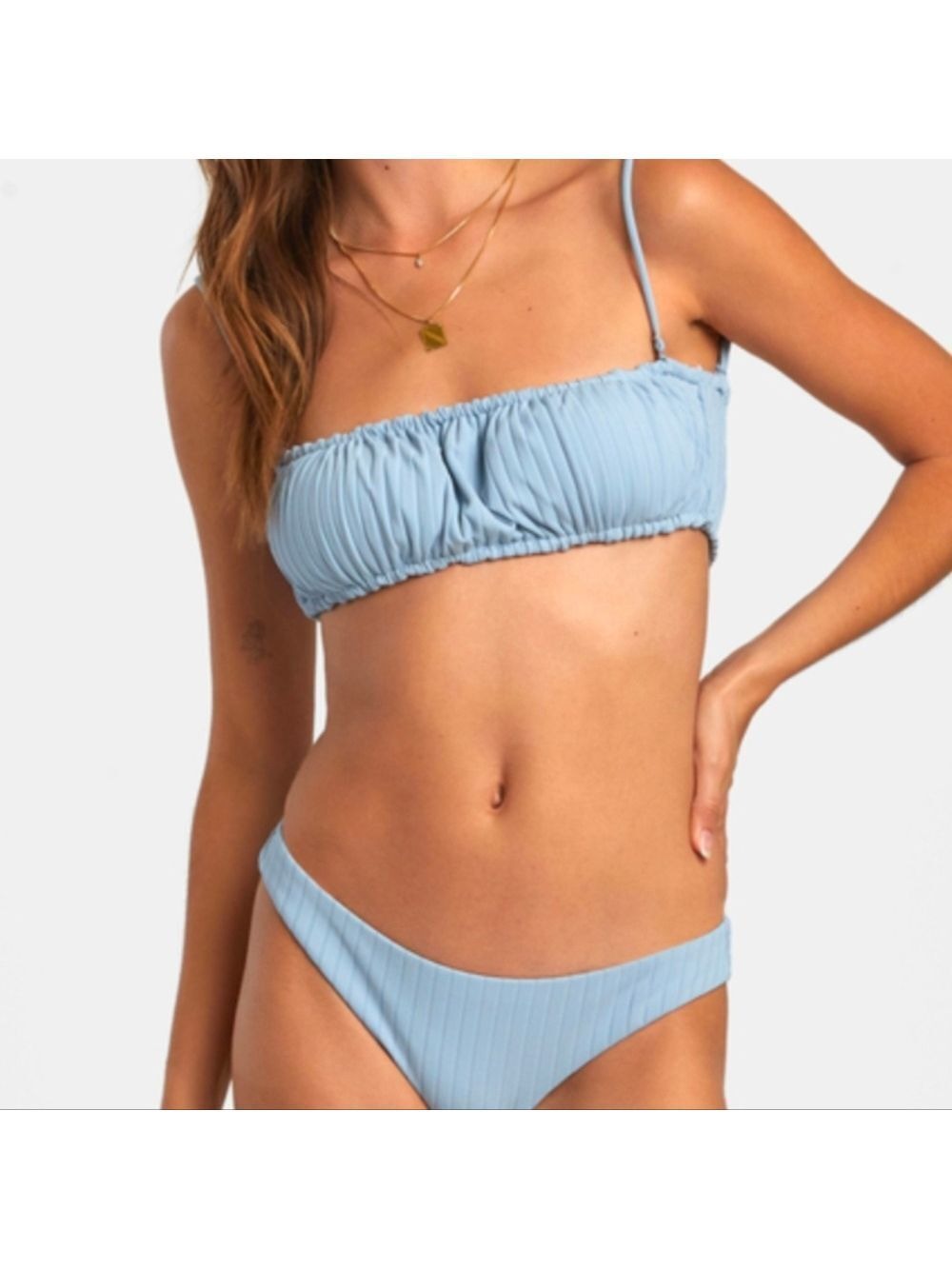 Rvca Blue Wide Rib 2-Way Bandeau Bikini Top Size M/10